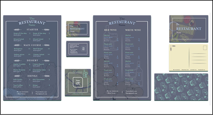 Montage of menus and restaurant signage printed by J.B. Gray